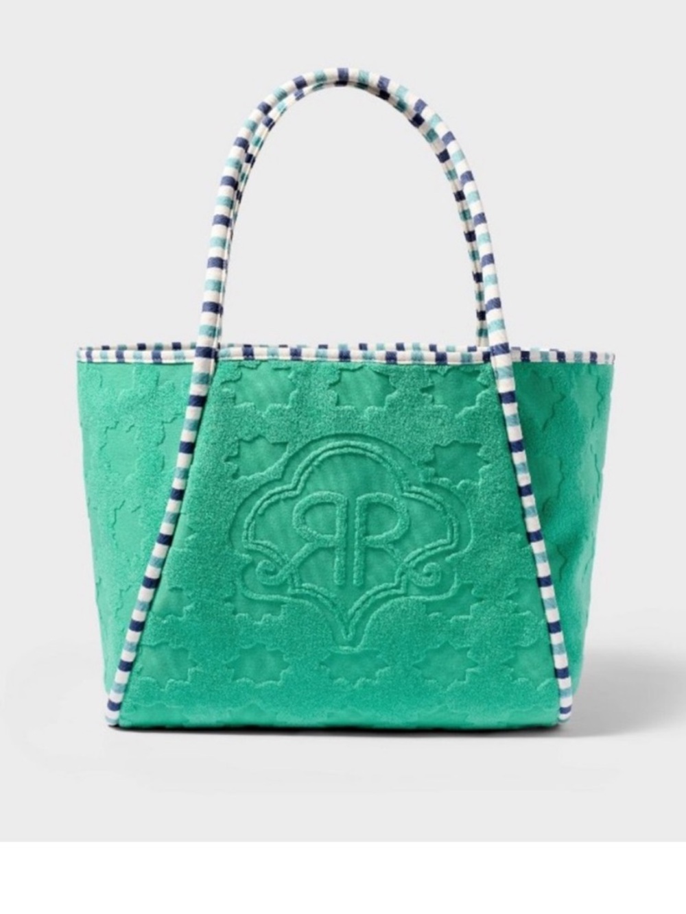 Roller Rabbit Green Tote with Striped Handles
